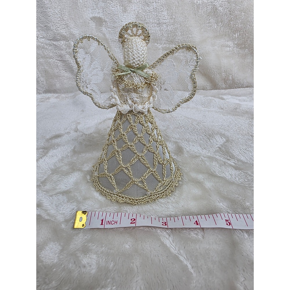 Vintage crochet Lace Angel Christmas Tree Topper Figurine Decoration - Picture 6 of 7